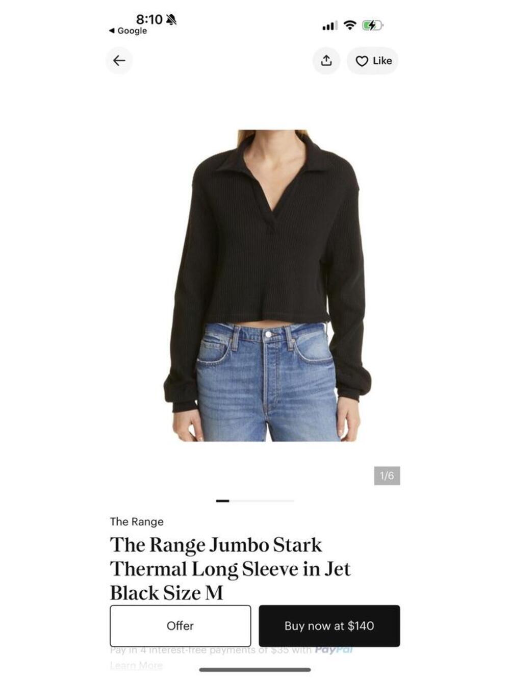 The Range Jumbo Stark Black Cropped Waffle Knit Polo black small quiet luxury